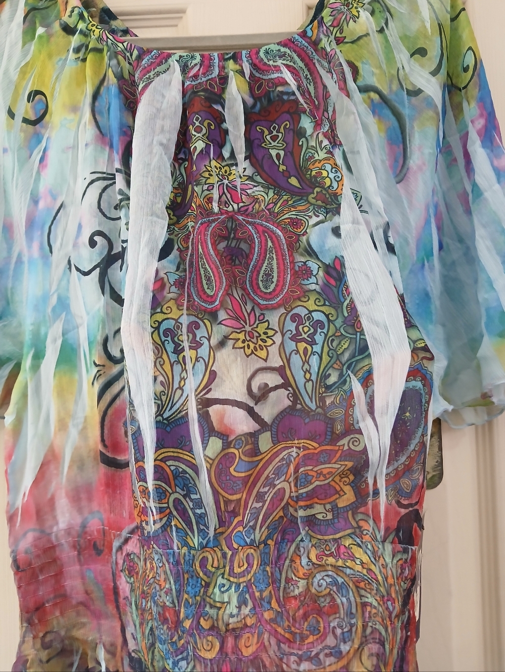 Apt 9 Paisley Flutter Slit Sleeve Sheer Blouse Elastic waist Size  XL Fairy Whim - Picture 7 of 11
